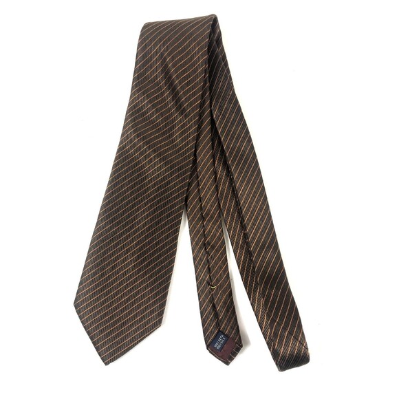 La Corona Roma 100% Silk Tie Brown Oran Stripe Diagonal Lavorazione a Mano Italy - Picture 3 of 9
